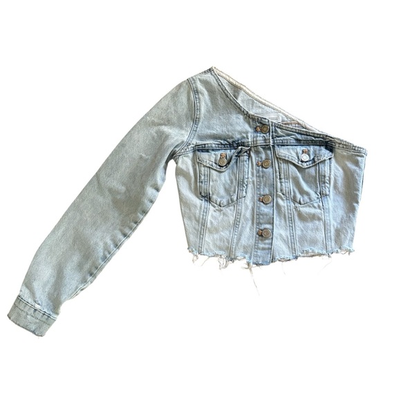 Zara Light Blue Asymmetric Trf Denim One Shoulder Jean Top/Jacket - Picture 5 of 6